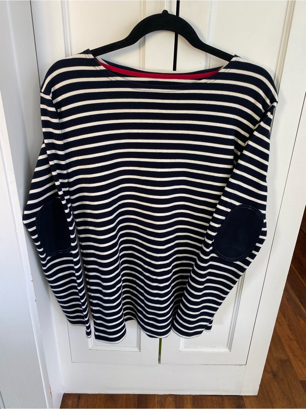 Ponant France Striped Marinière Top Boat Neck Elbow Patch M/S